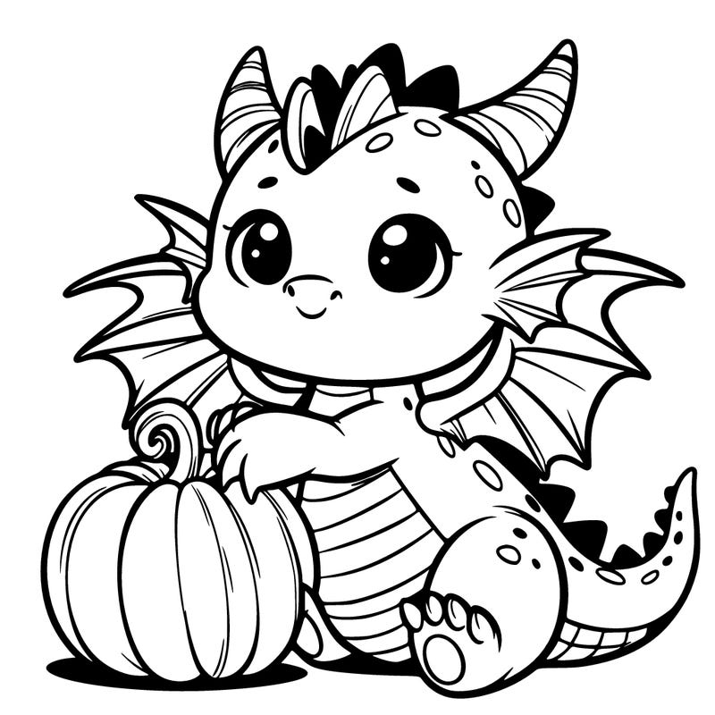 a winged cute dragon with a pumpkim