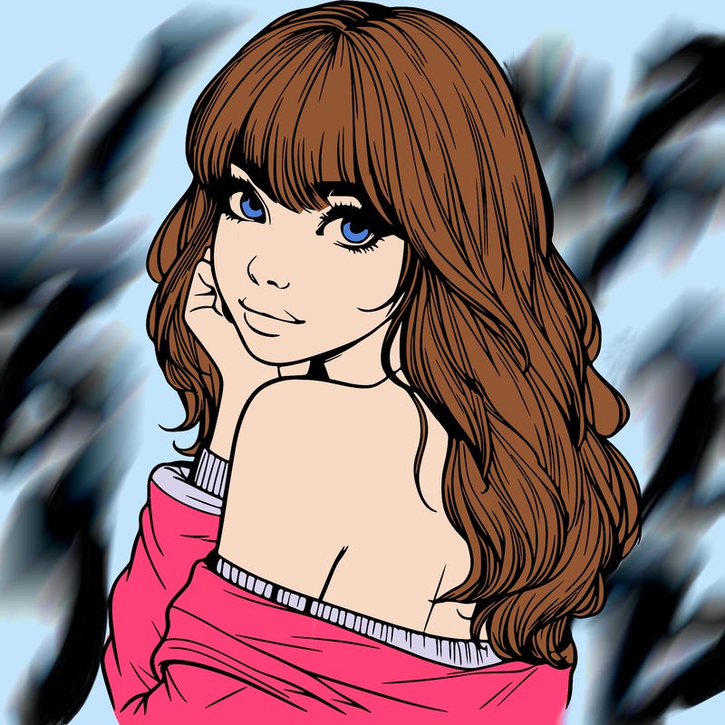 realistic girl with bangs looking over her shoulder