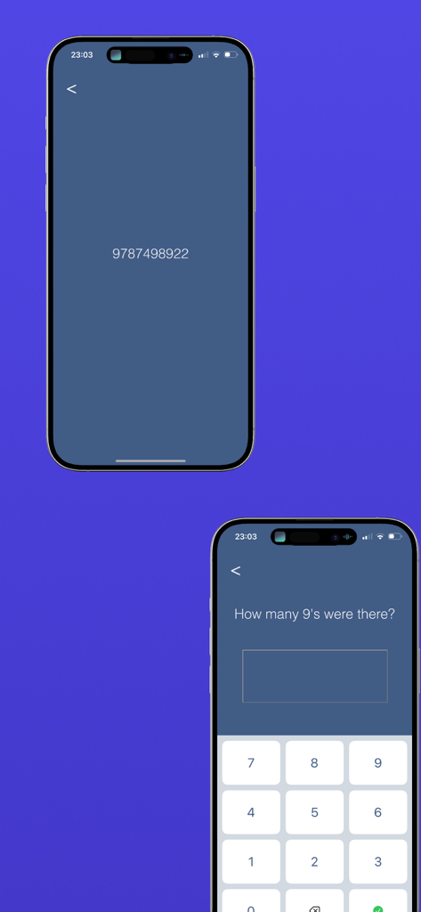 CBAT - Memory training exercise in the CBAT app showing a number sequence and a question about digit count.