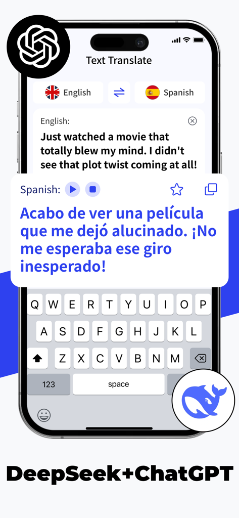 Lingo Translate & Learn Mobile - Mobile app interface of Lingo Translate showing an English to Spanish text translation powered by AI