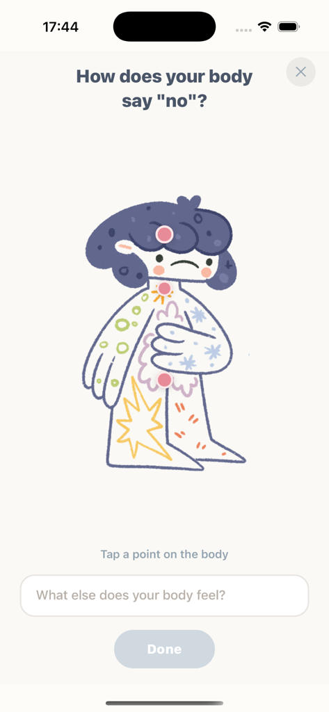 Buba – self-care buddy - Ilustración de personaje interactiva para la conciencia corporal en la aplicación de autocuidado Buba