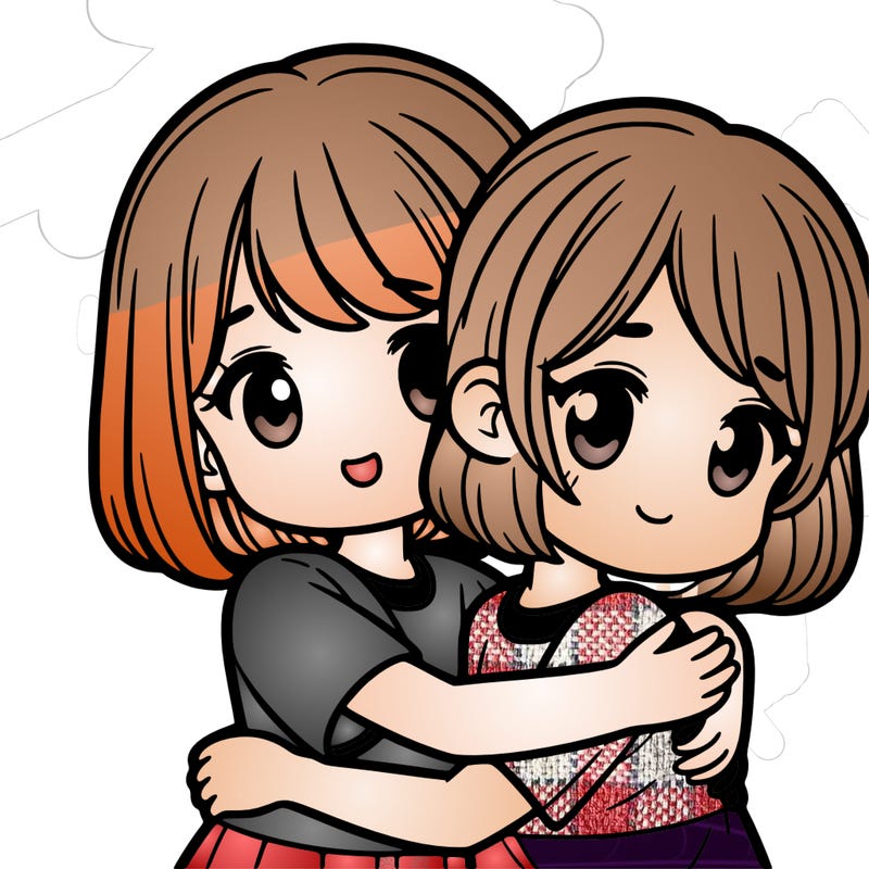 a girls with short hair and a girl with shoulder length hair hugging