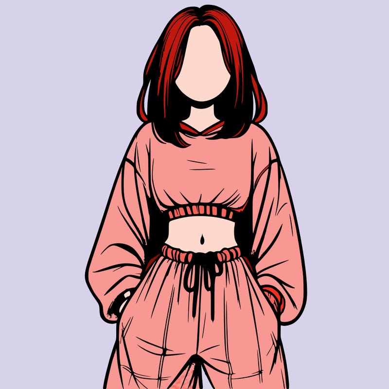 realistic girl faceless with baggy pants and a crop top