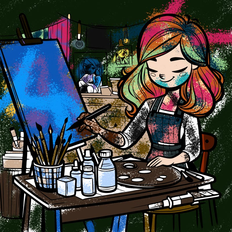 woman artist in workshop