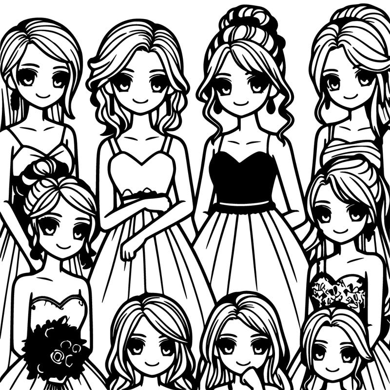 group of teenage girls in prom dresses