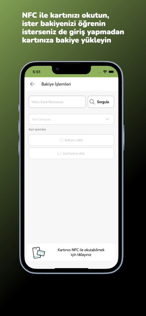 Interface do aplicativo e-UrfaKart mostrando leitura de cartão NFC para verificação de saldo e recarga