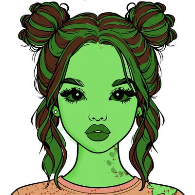 realistic girl with two buns in hair and lips