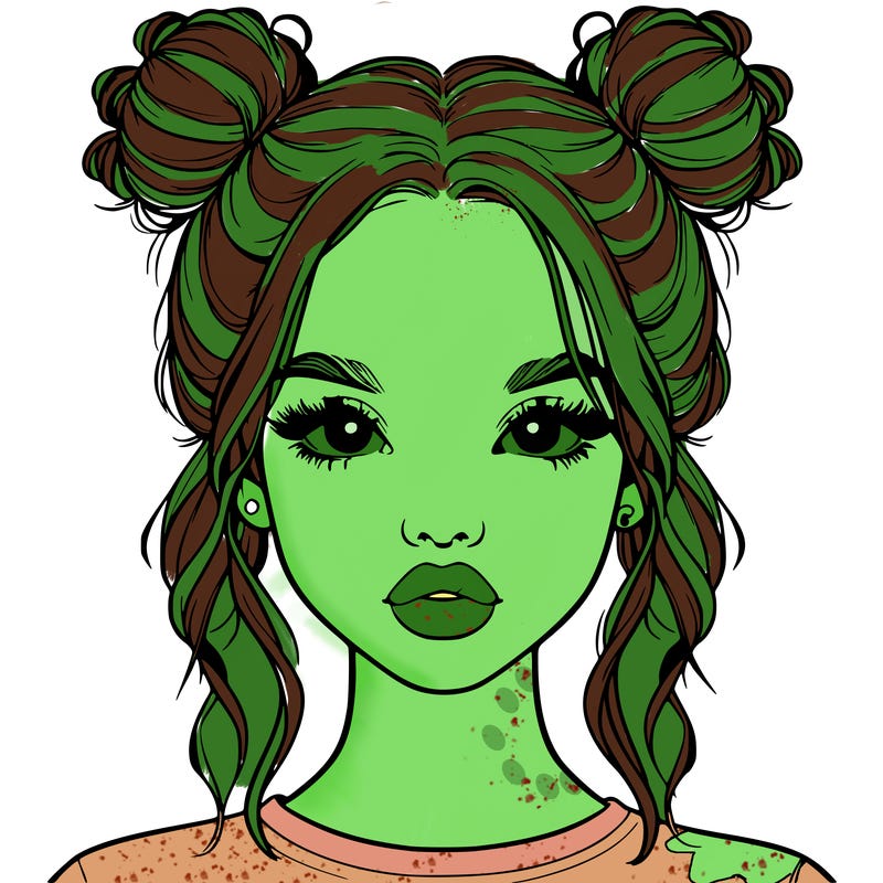 realistic girl with two buns in hair and lips