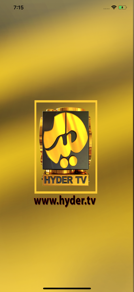 Hyder TV - Hyder TV app splash screen with logo and website address on a golden background