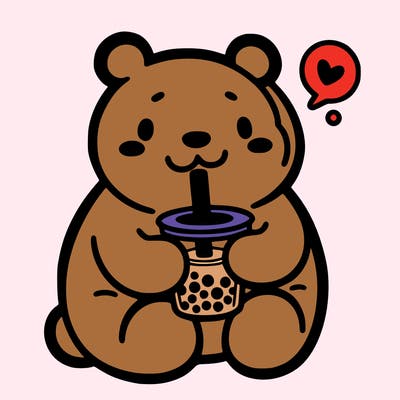 bear drinking boba tea