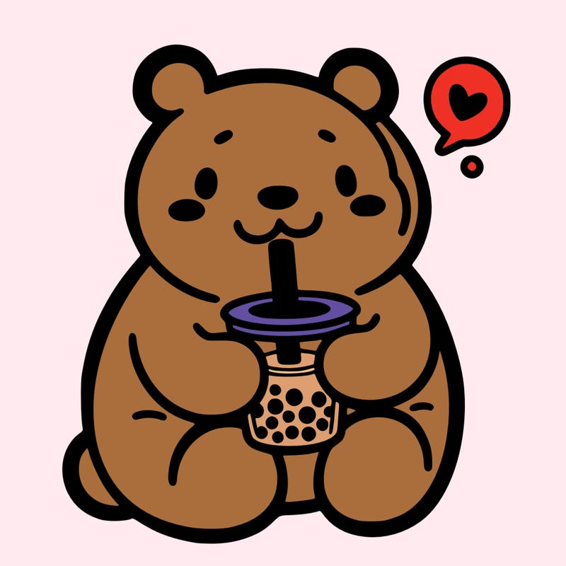 bear drinking boba tea