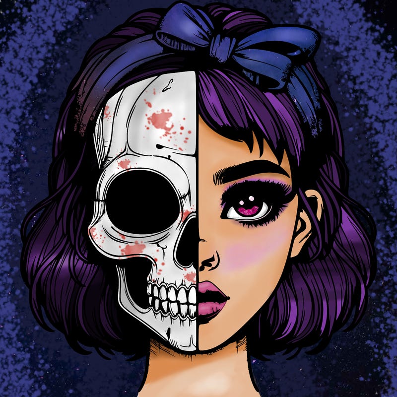 realistic girl with half skull mask