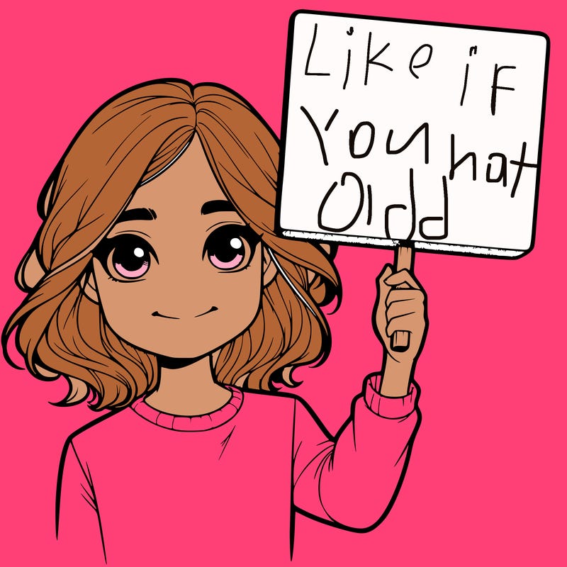 realistic girl holding up a sign