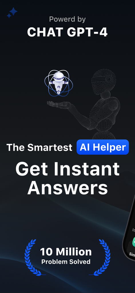 AI Search,Answer Search Engine - AI Quizie app screenshot showing the smartest AI helper powered by ChatGPT-4 for instant answers