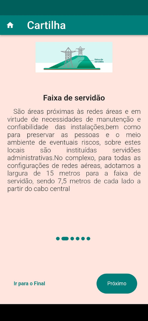 Zona Livre NR 10 - Educational page from the Zona Livre NR 10 app explaining electrical power line right of way safety zones