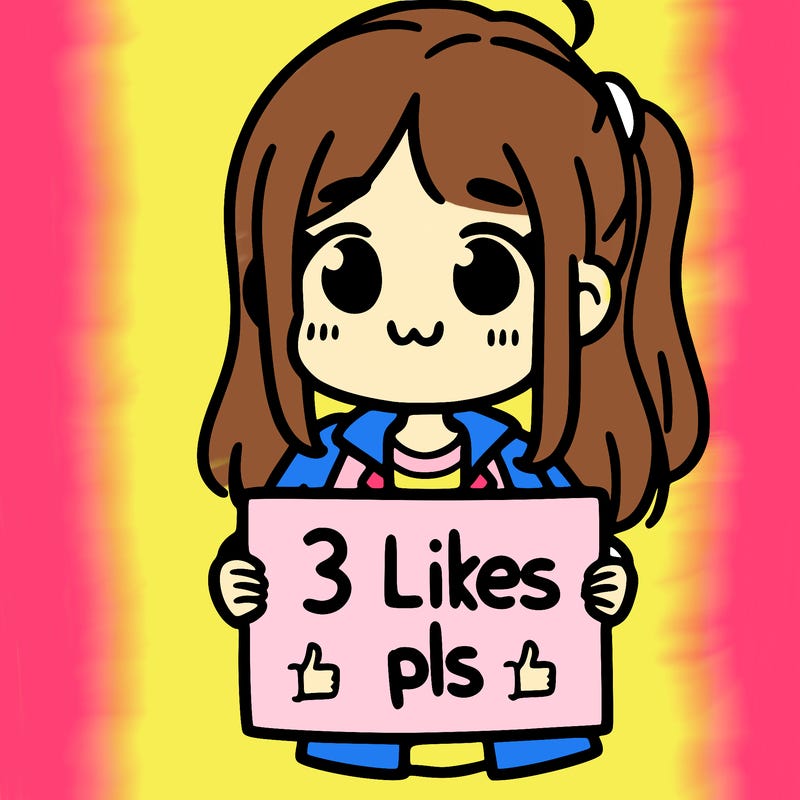 girl holding sign saying 3 likes pls