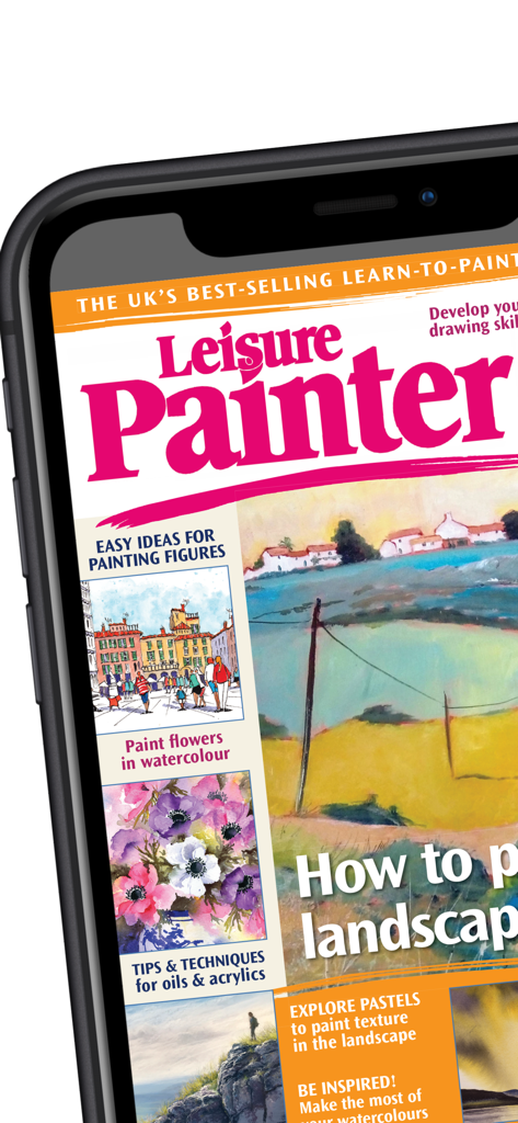 Leisure Painter & The Artist - Screenshot of the Leisure Painter & The Artist app showing a digital magazine cover with tutorials for painting figures, flowers, and landscapes.