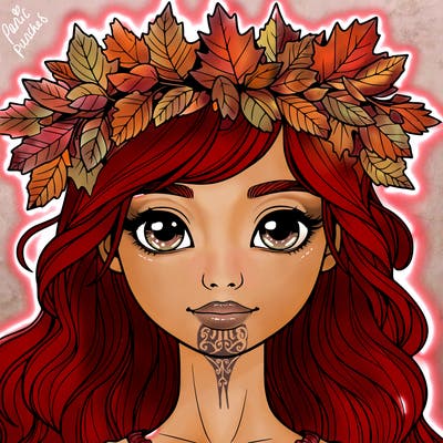 realistic girl with fall leaf crown