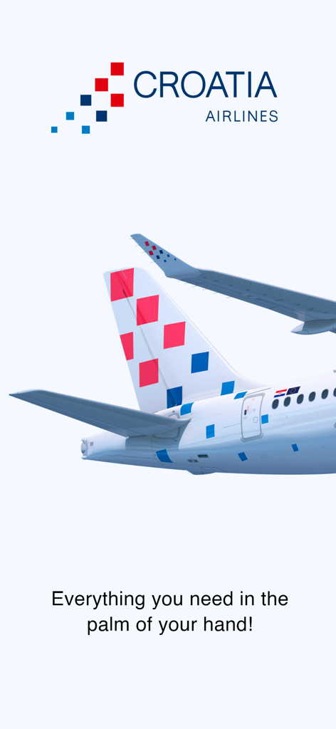 Écran de démarrage de l'application mobile Croatia Airlines montrant le logo et l'empennage de l'avion
