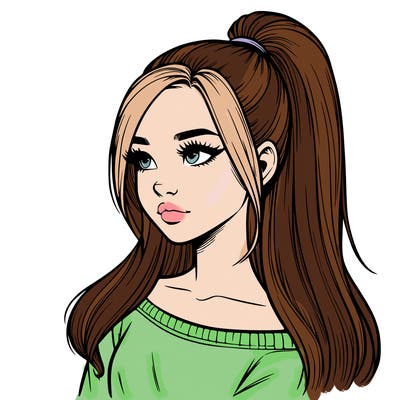 realistic girl with a high ponytail