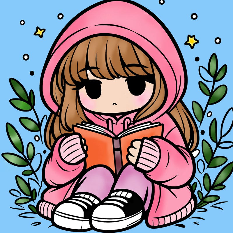 girl in oversized hoodie reading a book