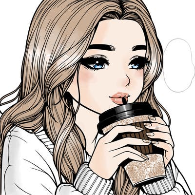 realistic girl drinking coffee