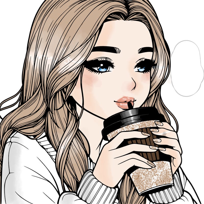 realistic girl drinking coffee