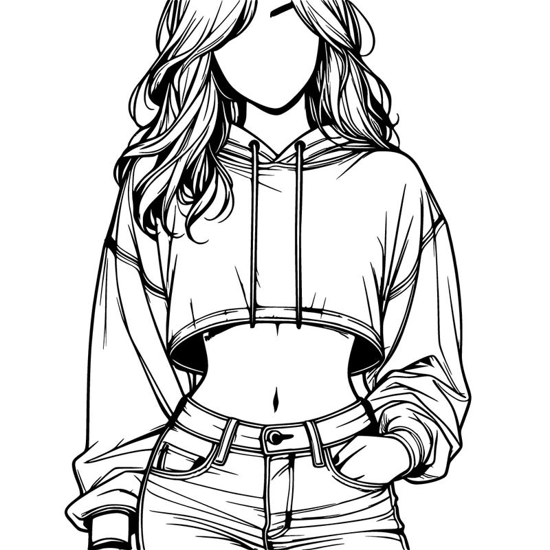 realistic girl wareing a cropped hoodie and jeans