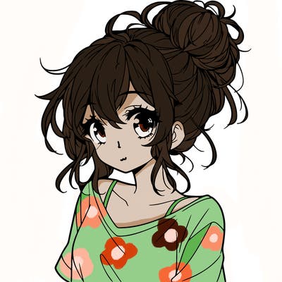 a beautiful anime girl with a messy bun