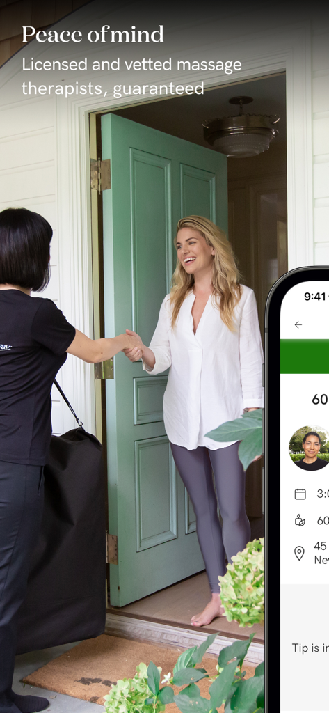 A licensed Zeel massage therapist arriving at a client's front door for an on-demand session.