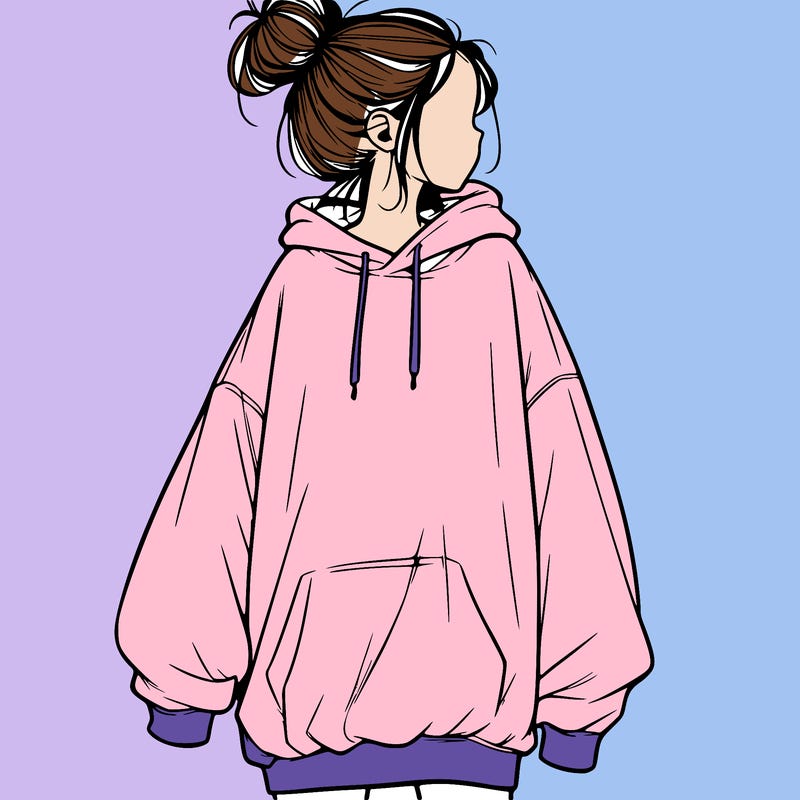 realistic girl with a oversized sweatshirt on and a bun