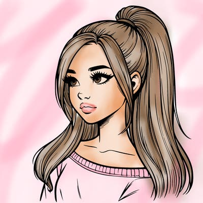 realistic girl with a high ponytail
