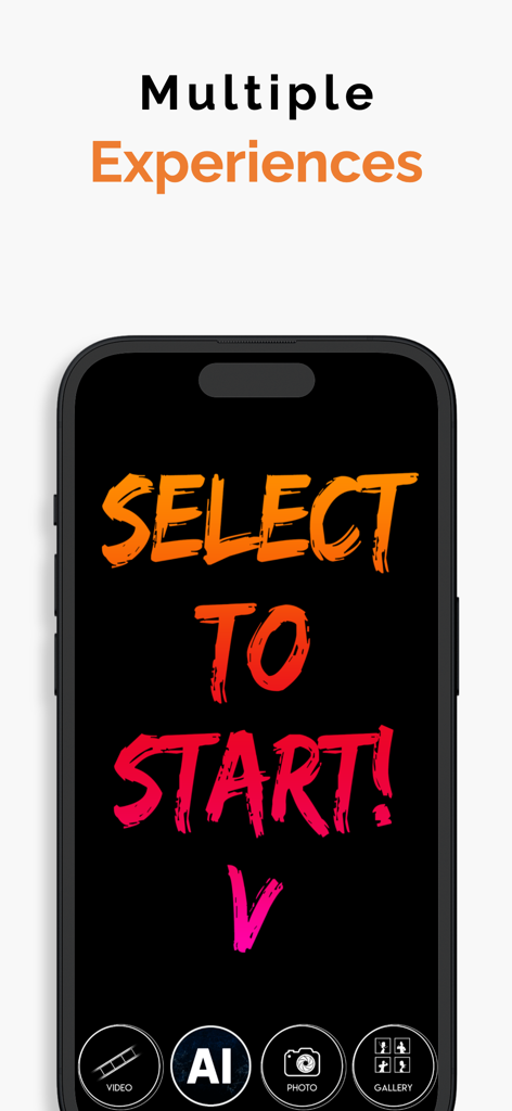 Curator Live app interface showing video AI and photo booth experience options