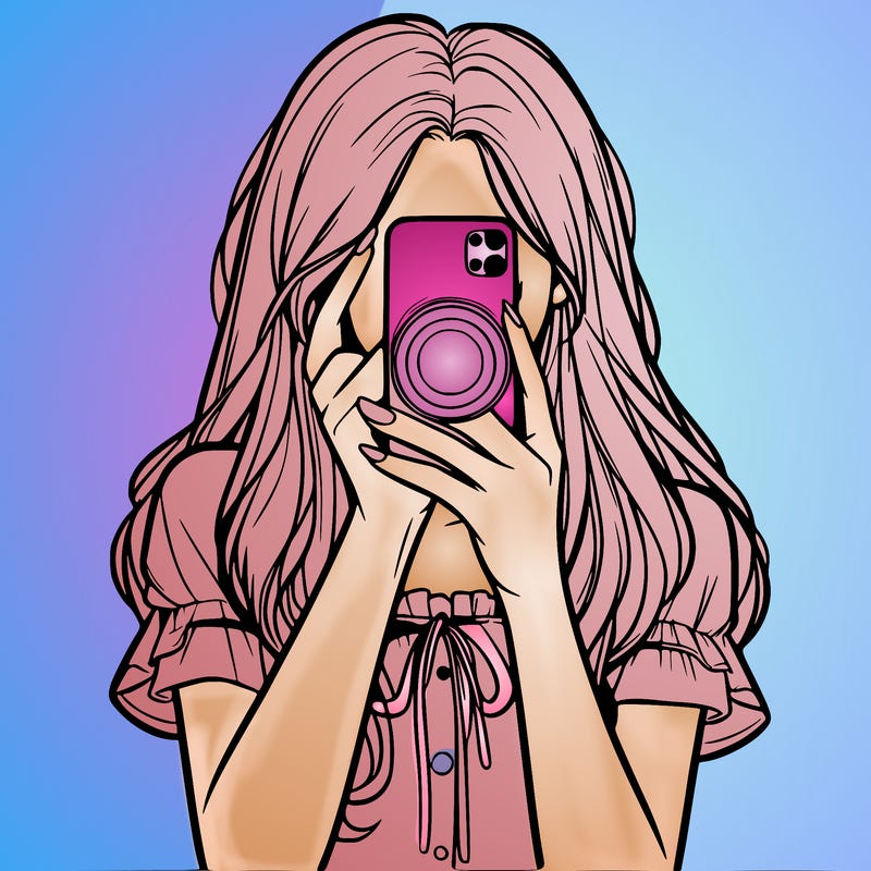 a realistic girl holding her phone taking pictures
