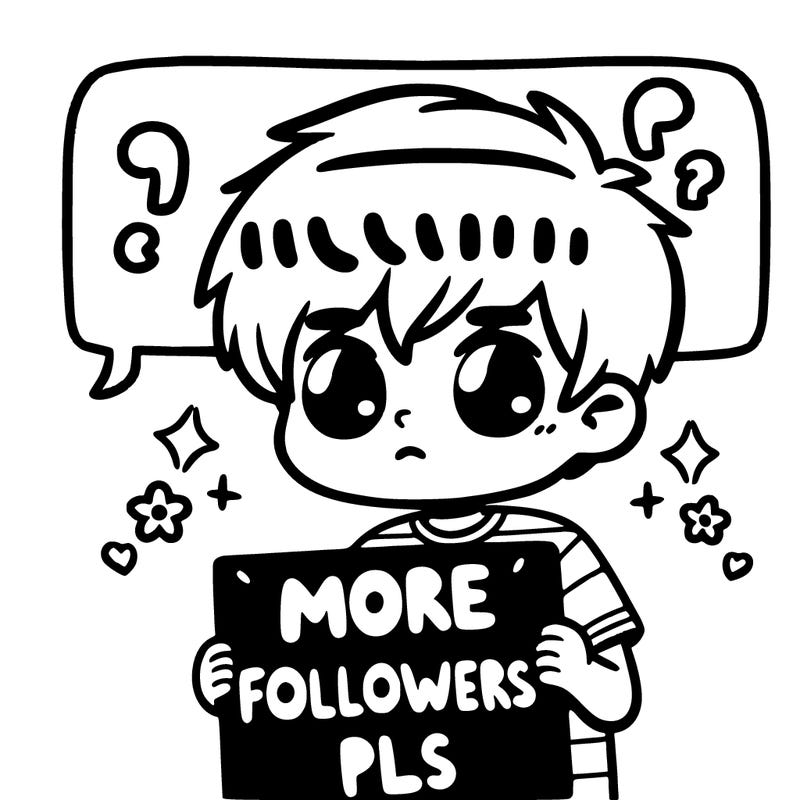 boy with a sign saying more followers pls