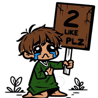 small poor toddler crying with sign that says 2 like plz