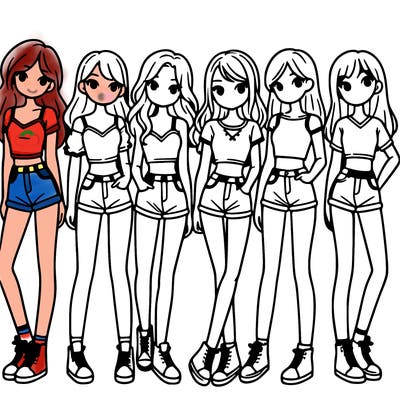 a group of girls wearing crop tops and shorts