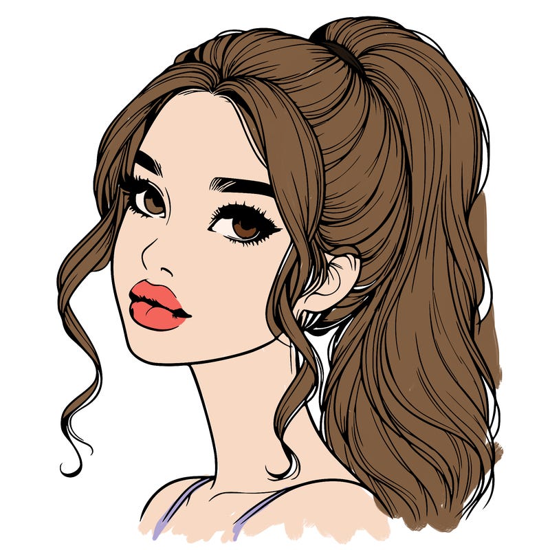 realistic girl with a ponytail on her hair and lips
