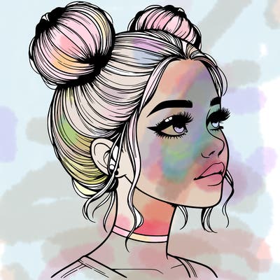 realistic girl with buns on the top of her head