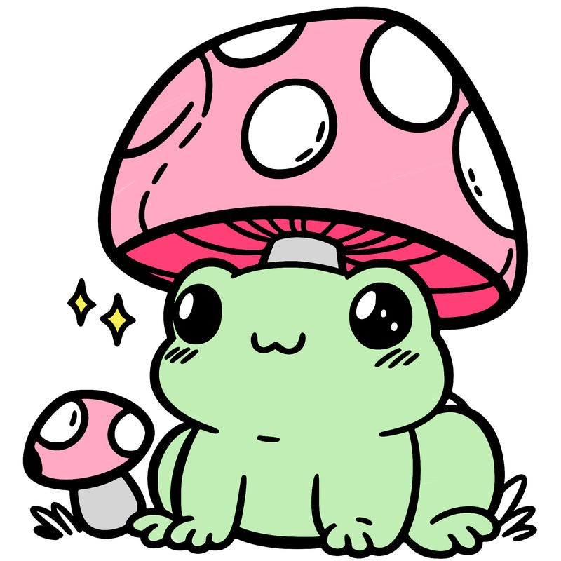 a cute frog with a mushroom hat
