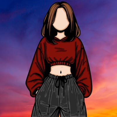 realistic girl faceless with baggy pants and a crop top
