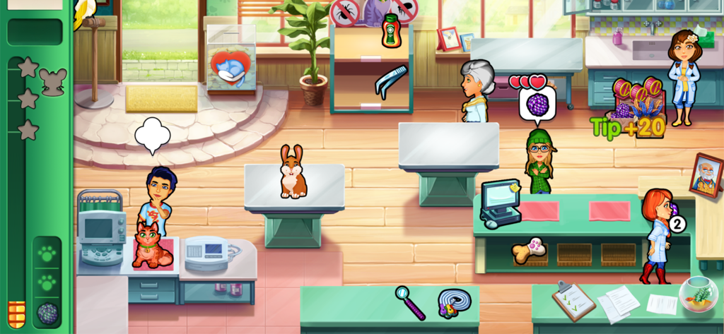 Dr. Cares - Amy's Pet Clinic - A veterinary clinic scene from Dr Cares Amys Pet Clinic with a cat on a counter and a rabbit on an exam table