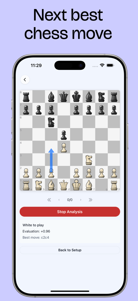 Stockfish Chess Analysis - Stockfish chess engine interface showing a recommended next move and position evaluation