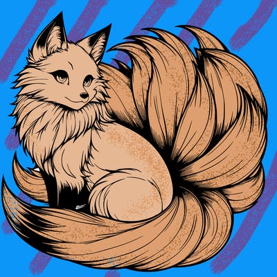 realistic detailed 9 tailed anime fox