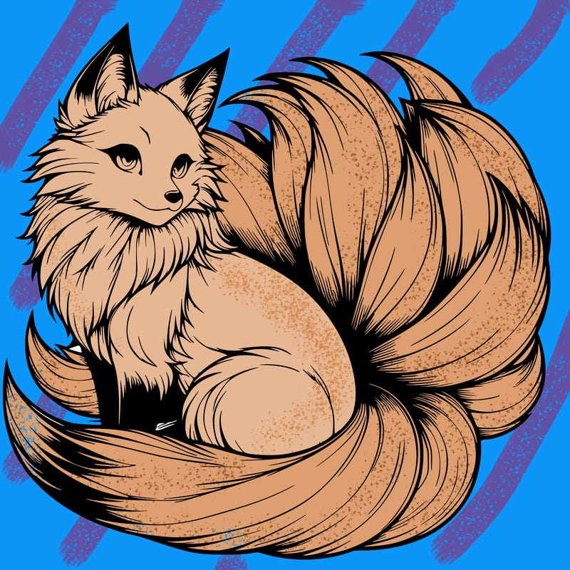 realistic detailed 9 tailed anime fox