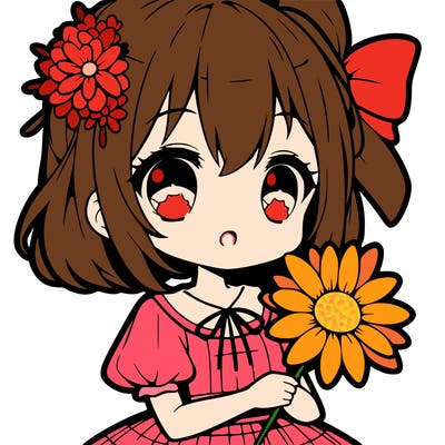 cute anime girl with a flower