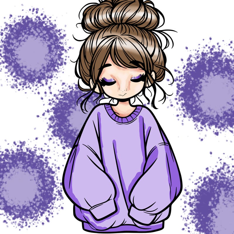 girl with baggy sweatshirt and messy bun