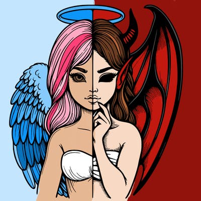 realistic angel half demon