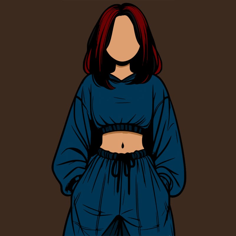 realistic girl faceless with baggy pants and a crop top