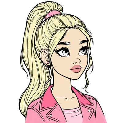 realistic girl with a high ponytail